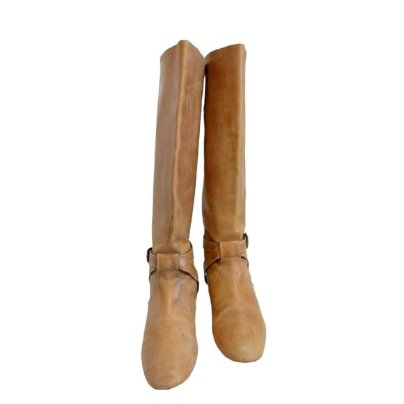 Chloe Womens Beige Tan Knee High Leather Boots Mid Calf EU 37 Slip-On Flat Heel - Picture 5 of 12